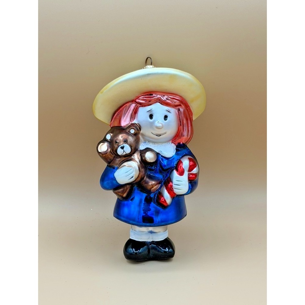 Vintage 1998 Kurt S. Adler Madeline Glass Christmas Ornament Teddy Bear 5.5"